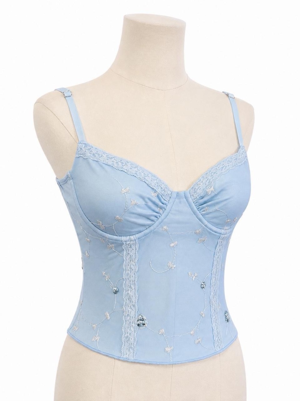 Edikted Pastel Blue Lace-Trim Bustier Cami M - Picture 3 of 5